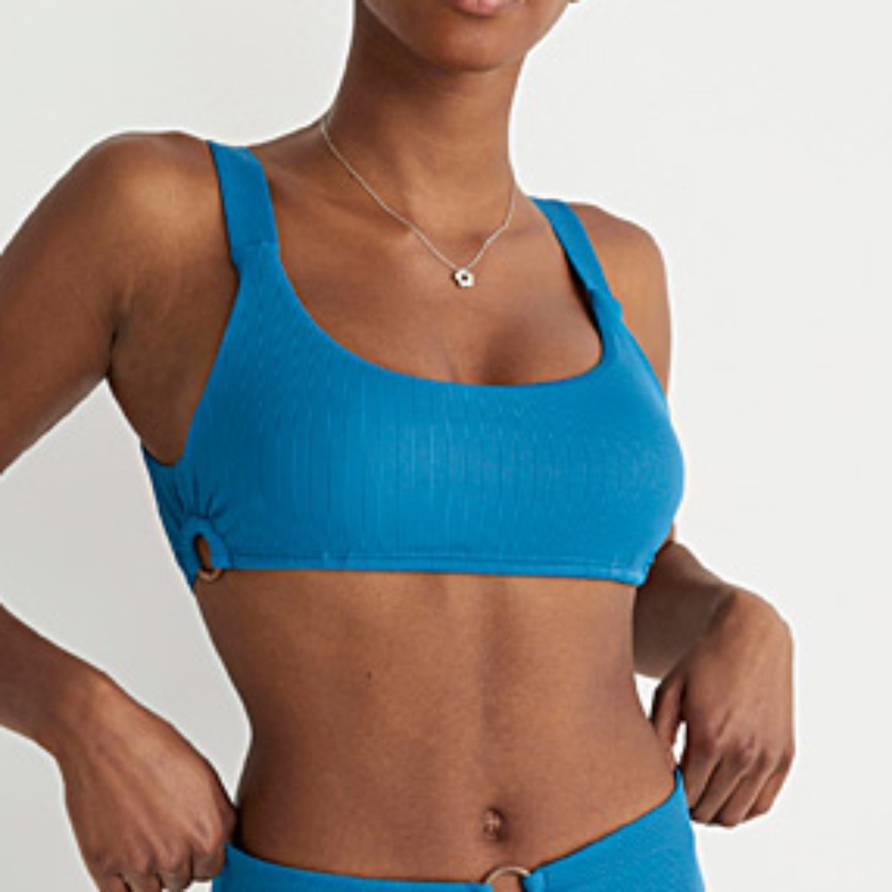 Quinsoul blue ribbed textured swim bralette bikini top NWT